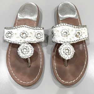 Jack Rogers Silver & White Sandal’s. Size 5.  Excellent Condition!